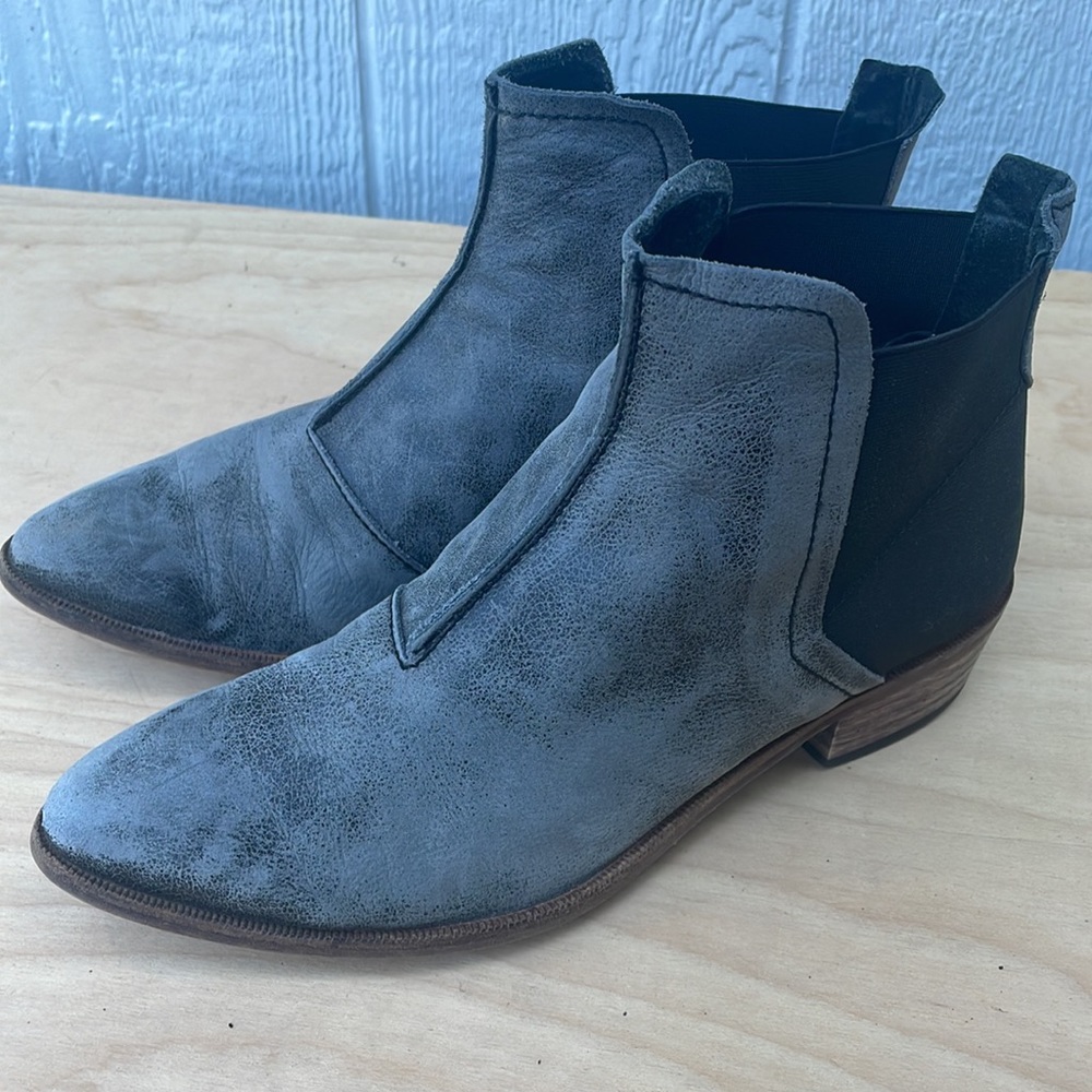 Acid Wash Look Distressed Leather Ankle Boots Made in Spain size 38